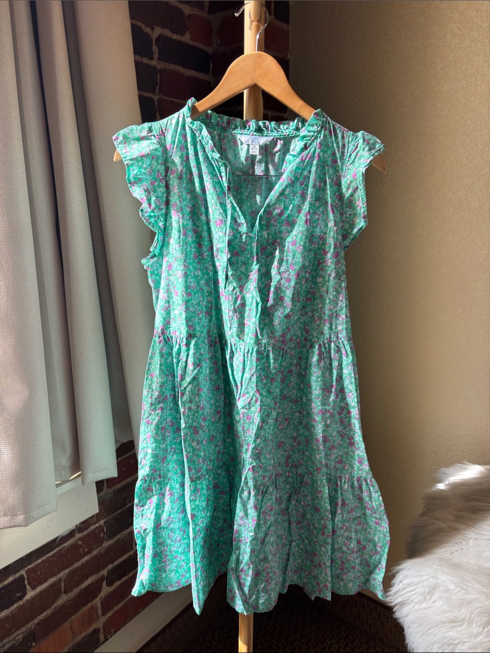 Time and Tru Green Floral Midi Dress with Pink Accents Size M